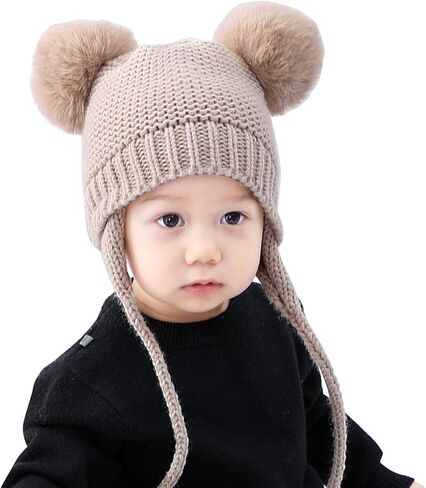 Baby Kids Winter Warm Knit Crochet Beanie Hat Hair Ball Hat in Kuwait