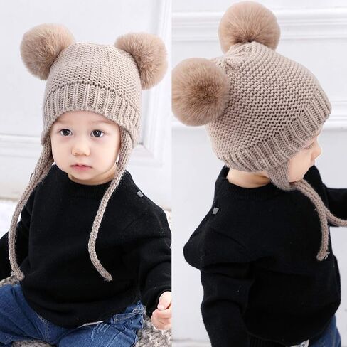 Baby Kids Winter Warm Knit Crochet Beanie Hat Hair Ball Hat in Kuwait