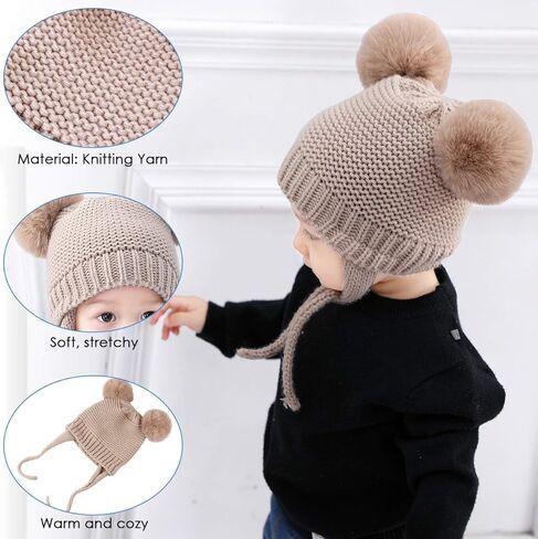 Baby Kids Winter Warm Knit Crochet Beanie Hat Hair Ball Hat in Kuwait
