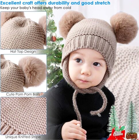Baby Kids Winter Warm Knit Crochet Beanie Hat Hair Ball Hat in Kuwait