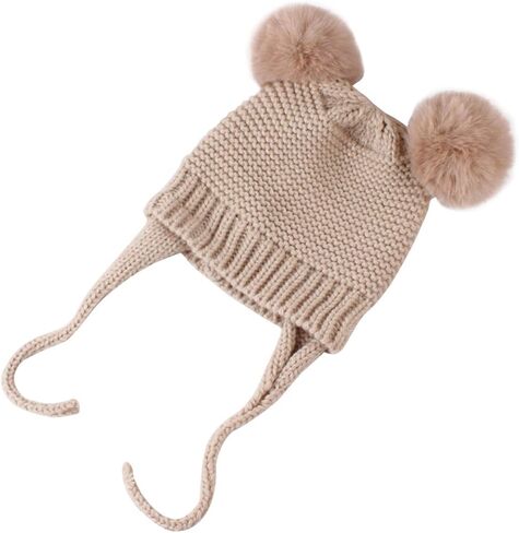 Baby Kids Winter Warm Knit Crochet Beanie Hat Hair Ball Hat in Kuwait