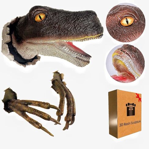 3D Dinosaur Wall Sculpture Set - Lifelike 3D Wall Sculpture Set for Kids' Bedrooms & Home Decor - Realistic Dino Head, Claws, and Eyes - Ideal Gift for Dino Enthusiasts with Gift Box Packaging in Kuwait