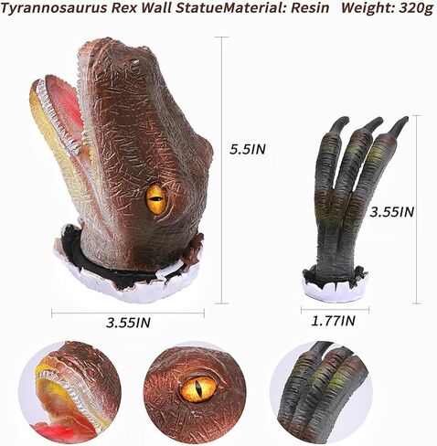 3D Dinosaur Wall Sculpture Set - Lifelike 3D Wall Sculpture Set for Kids' Bedrooms & Home Decor - Realistic Dino Head, Claws, and Eyes - Ideal Gift for Dino Enthusiasts with Gift Box Packaging in Kuwait