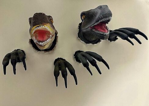 3D Dinosaur Wall Sculpture Set - Lifelike 3D Wall Sculpture Set for Kids' Bedrooms & Home Decor - Realistic Dino Head, Claws, and Eyes - Ideal Gift for Dino Enthusiasts with Gift Box Packaging in Kuwait