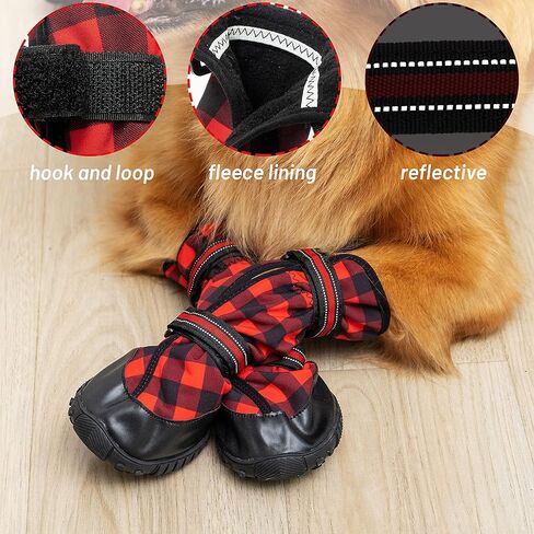 أحذية للكلاب من JVVGPET للكلاب المتوسطة والكبيرة - أحذية للكلاب الشتوية الدافئة للمشي لمسافات طويلة والجري - مقاومة للماء عاكسة وقابلة للتعديل ومضادة للانزلاق والمطر والثلج في الهواء الطلق وواقي أقدام الكلاب in Kuwait