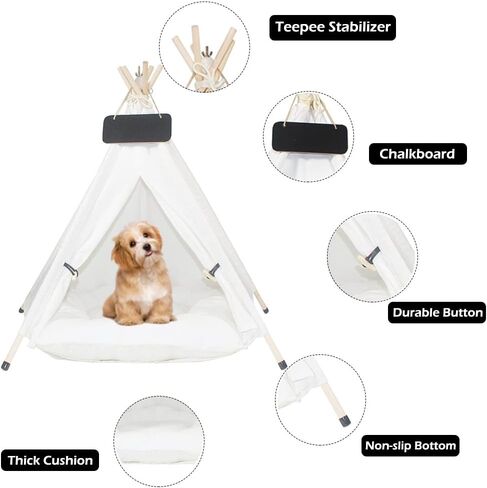 خيمة تيبي للكلاب والقطط، سرير مع وسادة سميكة ومثبت تيبي، خيمة تيبي للحيوانات الأليفة قابلة للغسل للكلاب الصغيرة والجرو والقطط مقاس 24 بوصة للاستخدام الداخلي والخارجي in Kuwait