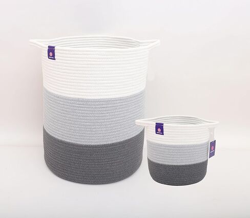 سلة من الحبال القطنية من ابلينامو - قطعتان من سلال التخزين المنسوجة - سلة غسيل الاطفال بمقابض - سلة غسيل منسوجة للتخزين in Kuwait