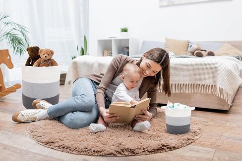 سلة من الحبال القطنية من ابلينامو - قطعتان من سلال التخزين المنسوجة - سلة غسيل الاطفال بمقابض - سلة غسيل منسوجة للتخزين in Kuwait