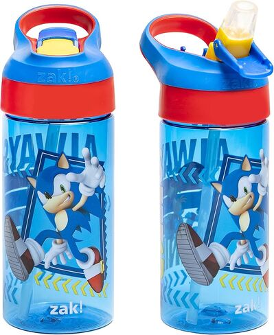 زجاجة مياه للأطفال من Zak Designs Sonic the Hedgehog مع غطاء صنبور وحلقة حمل مدمجة، مصنوعة من البلاستيك المتين، تصميم زجاجة مياه مانعة للتسرب للسفر (17.5 أونصة، غير BPA، عبوة من 2) in Kuwait
