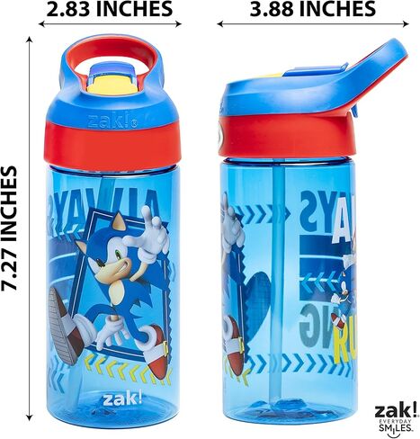 زجاجة مياه للأطفال من Zak Designs Sonic the Hedgehog مع غطاء صنبور وحلقة حمل مدمجة، مصنوعة من البلاستيك المتين، تصميم زجاجة مياه مانعة للتسرب للسفر (17.5 أونصة، غير BPA، عبوة من 2) in Kuwait