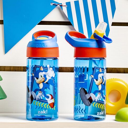 زجاجة مياه للأطفال من Zak Designs Sonic the Hedgehog مع غطاء صنبور وحلقة حمل مدمجة، مصنوعة من البلاستيك المتين، تصميم زجاجة مياه مانعة للتسرب للسفر (17.5 أونصة، غير BPA، عبوة من 2) in Kuwait