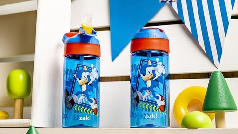 زجاجة مياه للأطفال من Zak Designs Sonic the Hedgehog مع غطاء صنبور وحلقة حمل مدمجة، مصنوعة من البلاستيك المتين، تصميم زجاجة مياه مانعة للتسرب للسفر (17.5 أونصة، غير BPA، عبوة من 2) in Kuwait