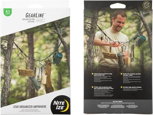 Nite Ize GearLine Hanging Organization System - Gear Ties for Camping, Hiking & Outdoor Activities - Webbing Line with S-Biner Clips & Bendable Gear Ties - Camping Gear Organization - Multicolor in Kuwait