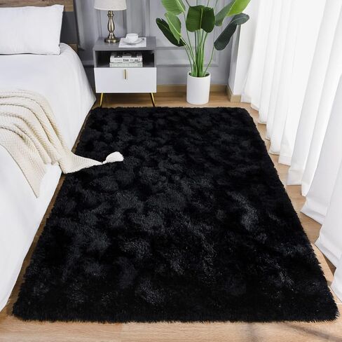 AROGAN Luxury Soft Shaggy Rugs Carpets, 3x5 Feet Bedroom Rug Indoor Plush Area Rugs for Living Room, Black Fluffy Rug for Kids Girls Playroom Dorm Room, Shag Plush Rug for Teen Room Nursery Decor in Saudi Arabia