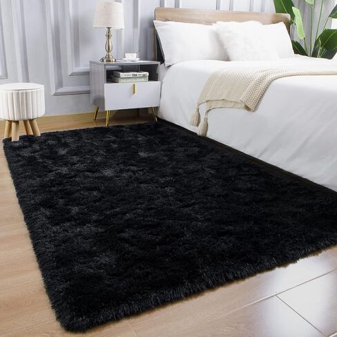 AROGAN Luxury Soft Shaggy Rugs Carpets, 3x5 Feet Bedroom Rug Indoor Plush Area Rugs for Living Room, Black Fluffy Rug for Kids Girls Playroom Dorm Room, Shag Plush Rug for Teen Room Nursery Decor in Saudi Arabia