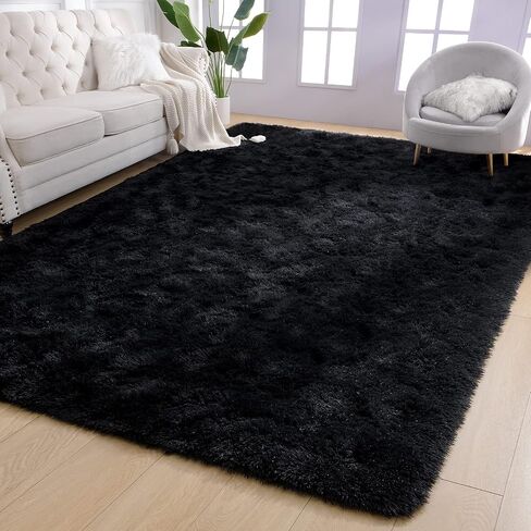 AROGAN Luxury Soft Shaggy Rugs Carpets, 3x5 Feet Bedroom Rug Indoor Plush Area Rugs for Living Room, Black Fluffy Rug for Kids Girls Playroom Dorm Room, Shag Plush Rug for Teen Room Nursery Decor in Saudi Arabia