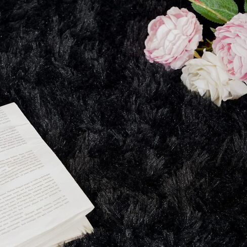 AROGAN Luxury Soft Shaggy Rugs Carpets, 3x5 Feet Bedroom Rug Indoor Plush Area Rugs for Living Room, Black Fluffy Rug for Kids Girls Playroom Dorm Room, Shag Plush Rug for Teen Room Nursery Decor in Saudi Arabia