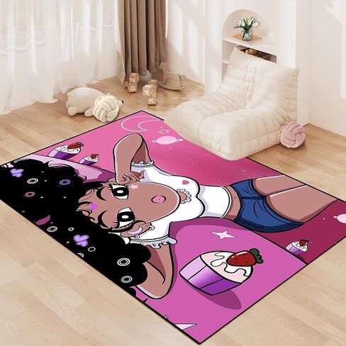 Girls Rugs for Bedroom Black Magic Girl Area Rug Girls Room Decor Cute African American Girls Floor Rugs for Living Room Decor Soft Small Carpets Yoga Mats for Women Pink 2X3 Feet in Saudi Arabia