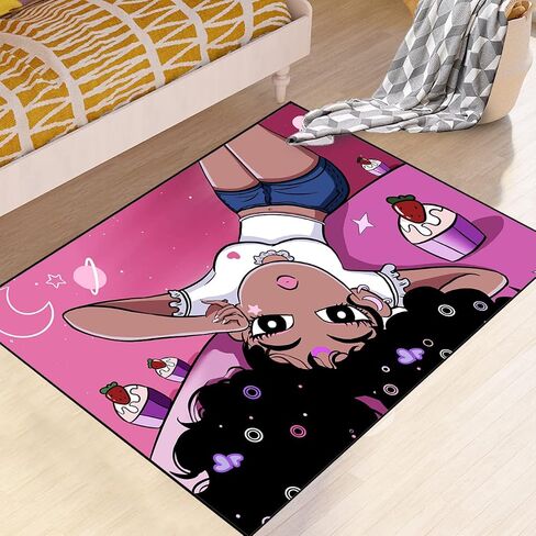 Girls Rugs for Bedroom Black Magic Girl Area Rug Girls Room Decor Cute African American Girls Floor Rugs for Living Room Decor Soft Small Carpets Yoga Mats for Women Pink 2X3 Feet in Saudi Arabia