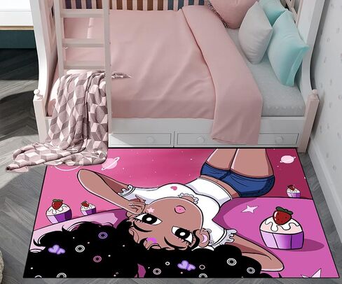 Girls Rugs for Bedroom Black Magic Girl Area Rug Girls Room Decor Cute African American Girls Floor Rugs for Living Room Decor Soft Small Carpets Yoga Mats for Women Pink 2X3 Feet in Saudi Arabia