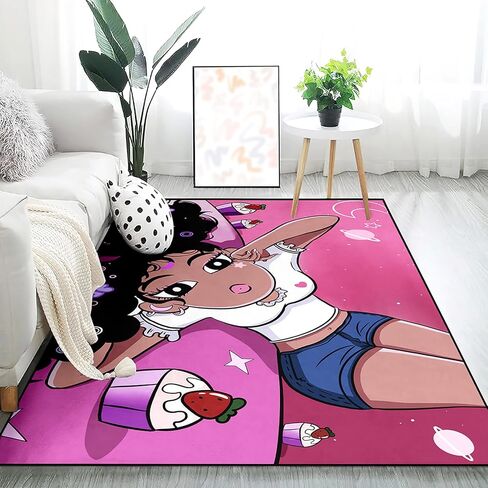 Girls Rugs for Bedroom Black Magic Girl Area Rug Girls Room Decor Cute African American Girls Floor Rugs for Living Room Decor Soft Small Carpets Yoga Mats for Women Pink 2X3 Feet in Saudi Arabia