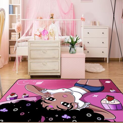 Girls Rugs for Bedroom Black Magic Girl Area Rug Girls Room Decor Cute African American Girls Floor Rugs for Living Room Decor Soft Small Carpets Yoga Mats for Women Pink 2X3 Feet in Saudi Arabia