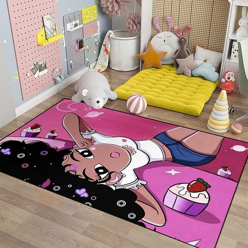 Girls Rugs for Bedroom Black Magic Girl Area Rug Girls Room Decor Cute African American Girls Floor Rugs for Living Room Decor Soft Small Carpets Yoga Mats for Women Pink 2X3 Feet in Saudi Arabia