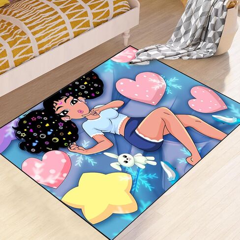 Girls Rugs for Bedroom Black Magic Girl Area Rug Girls Room Decor Cute African American Girls Floor Rugs for Living Room Decor Soft Small Carpets Yoga Mats for Women Pink 2X3 Feet in Kuwait
