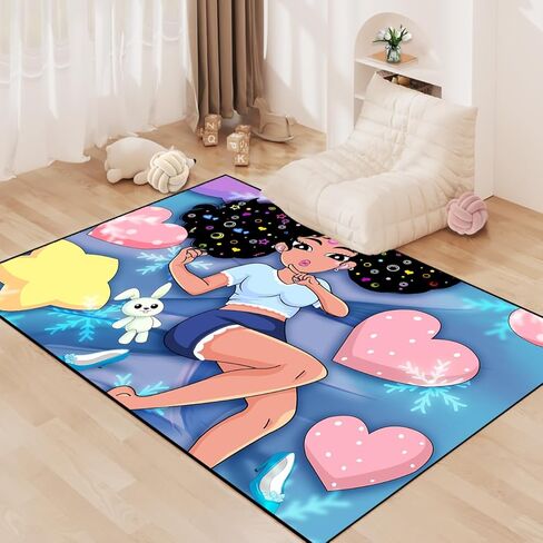 Girls Rugs for Bedroom Black Magic Girl Area Rug Girls Room Decor Cute African American Girls Floor Rugs for Living Room Decor Soft Small Carpets Yoga Mats for Women Pink 2X3 Feet in Kuwait