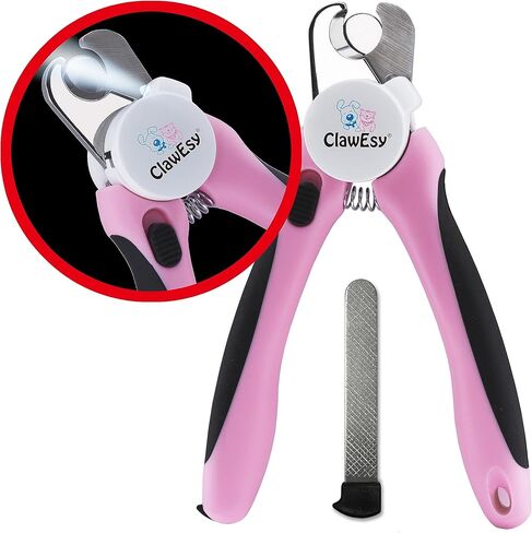 ماكينة قص أظافر الكلاب مع ضوء LED فائق السطوع لسلالة الدم، أداة تشذيب أظافر الحيوانات الأليفة من الفولاذ المقاوم للصدأ مع واقي أمان، مقبض مريح، مبرد أظافر مجاني من أجل حلاقة ناعمة وسهلة. الكلاب والقطط (وردي) in Kuwait