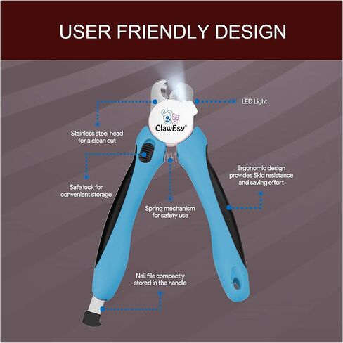 ماكينة قص أظافر الكلاب مع ضوء LED فائق السطوع لسلالة الدم، أداة تشذيب أظافر الحيوانات الأليفة من الفولاذ المقاوم للصدأ مع واقي أمان، مقبض مريح، مبرد أظافر مجاني من أجل حلاقة ناعمة وسهلة. الكلاب والقطط (وردي) in Kuwait