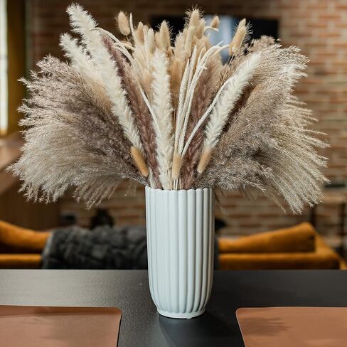 PNT CONCEPT Total 130 Pcs, 17" Set, 6 Types of Dried Flowers, Boho Home Decor, Dried Pampas Grass, Bunny Tail Grass, Pampas, Reed Grass, Bouquet for Wedding Floral Arrangements Home Decorations in Kuwait