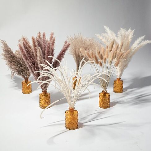 PNT CONCEPT Total 130 Pcs, 17" Set, 6 Types of Dried Flowers, Boho Home Decor, Dried Pampas Grass, Bunny Tail Grass, Pampas, Reed Grass, Bouquet for Wedding Floral Arrangements Home Decorations in Kuwait