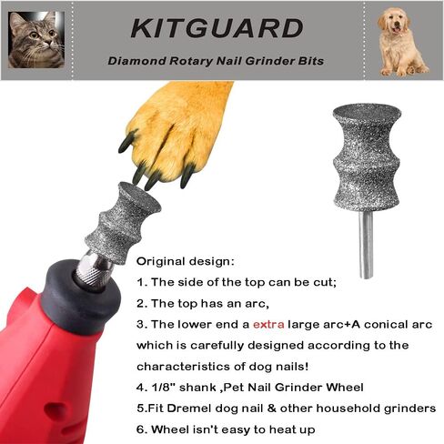 قطع مطحنة أظافر الكلاب الماسية من KITGUARD لأداة دوارة - 1/8 بوصة من دريميل أداة تشذيب أظافر الكلاب - قطعة مطحنة أظافر الحيوانات الأليفة تعمل للعناية بأظافر الحيوانات (C) in Saudi Arabia
