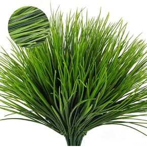 12 Bundles Artificial Fake Grass Plants Flowers Faux Plastic Wheat Grass Outdoor UV Resistant Greenery Shrubs Plant for Outdoor Planters Wedding Indoor Outside Hanging Home Garden Décor(Pure Fuchsia)