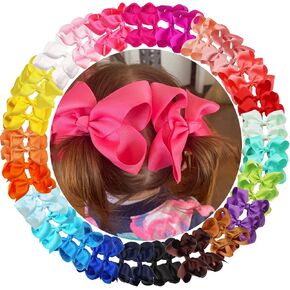 BBGifts 50 قطعة مشابك شعر للفتيات الصغيرات، 4.5 بوصة شريط من الحرير المضلع، مشابك شعر تمساح، مشابك شعر، إكسسوارات شعر للأطفال الصغار والرضع والأطفال 25 لونًا في أزواج