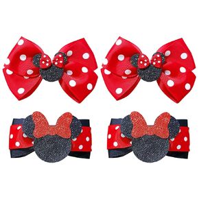 Mouse Ears Hair Bow Glitter Sequin Mouse Alligator Clips Barrette Girls Red Polka Dot Hairpins Kids Women Birthday Christmas Dress up Party Princess Costume Accessory Gift