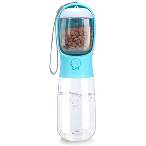 10oz Pet Outdoor Water Bottle,Portable Dog Water Bottle with Food Container,2 in 1 Portable Water Dispenser for Dog,Cat,Rabbit,Puppy and Other Pets for Walking,Hiking,Camping,Travel (Bule, 300ml)