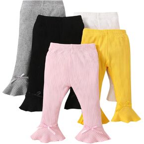 LYQTloml Toddler and Baby Girl Stretchy Flare Pants with Ruffle Fleece Pants and Leggings 5-Pack in Saudi Arabia