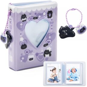 3 Inch Mini Photo Album, Catcan Kpop Photocard Holder Book 40 Pockets With Heart Cherry Pendant and Rabbit Card, Love Heart Hollow Out Photocard Binder For Collecting Picture(Red)
