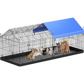 PJYuCien Playpen، 86 بوصة × 40 بوصة × 40 بوصة حظيرة الدجاج المعدنية بيت روضة الدجاج مع قاعدة مقاومة للماء وغطاء علوي أزرق، يعمل الدجاج للفناء، جيد للصغار in Kuwait