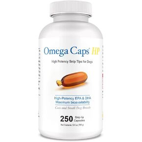 Omega-Caps High Potency Snip Tips for Medium to Large Breeds-Vet Formulated for Healthy Radiant Skin & Coat. Contains Omega 3 for Joint & Immune System Support, Easy to Dose Soft Gel Capsules 250 CT.