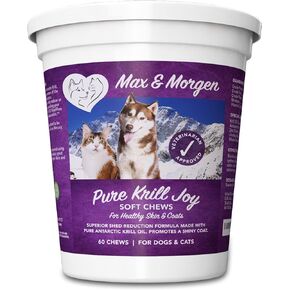 Pure Krill Joy, Antarctic Krill Oil Soft Chews for Dogs, Rich in Omega 3 and Antioxidants, Unique Shed Reducing Formula, Improves Skin and Coat, Low Allergen, Made in The USA, 60 Soft Chews. in Saudi Arabia