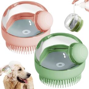 Kwispel Dog Bath Scrubber Brush, 2 PCS Pet Dog Grooming Massage Shampoo Bath Brush with Soap and Shampoo Dispenser Soft Silicone Bristle for Long Short Haired Dogs Cats Shower
