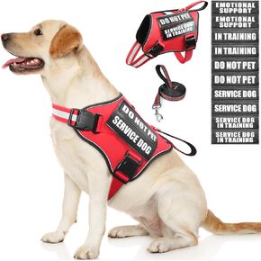 Service Dog Vest Harness and Leash Set+10 Patches,No Pull&Adjustable Reflective Dog Harness with Soft Padded Handle for Training/Everyday,Fit Small/Medium/Large/Extra-Large Dogs(Red M) in Saudi Arabia