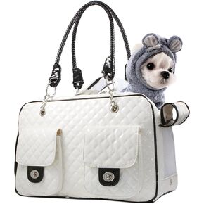 Betop House Soft-Sided Pet Travel Carrier Airline Approved for Pet Small Dog and Cat Collapsible, White Shiny Patent Leather