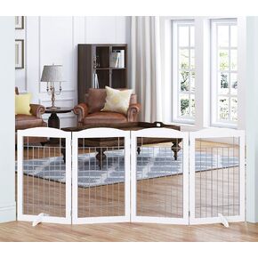 بوابة Spirich عريضة للغاية وطويلة للكلاب للمنزل، المدخل، السلالم، بوابة سلكية قابلة للطي قائمة بذاتها للكلاب، عرض 80 بوصة، طول 30 بوصة، أبيض (4 ألواح) in Kuwait