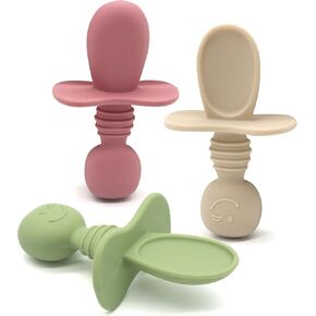 ملاعق سيليكون للتغذية الذاتية للأطفال بعمر 3 أشهر فما فوق - أواني للأطفال الرضع - مستلزمات تغذية الفطام للأطفال في المرحلة الأولى - مجموعة من 3 قطع (نمط قوس قزح) in Kuwait