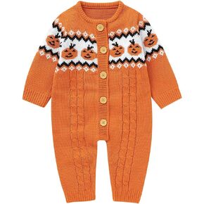 ICNGLKSND بدلة قفز منسوجة للأولاد والبنات حديثي الولادة 3 6 9 12 18 شهرًا للأطفال الرضع بأزرار على شكل يقطين وجه رومبير قطعة واحدة لالتقاط الصور للهالوين in Kuwait