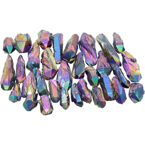 mookaitedecor 1 lb Bulk Irregular Shape Titanium Coated Natural Rock Quartz Crystal Points Raw Crystals for Reiki Healing and Decoration, Colorful